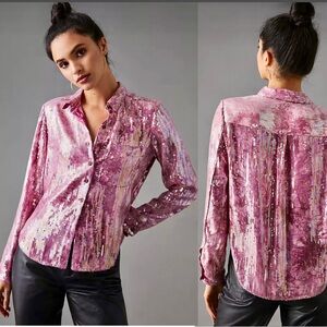 Anthropologie Sequin Button-Up Blouse